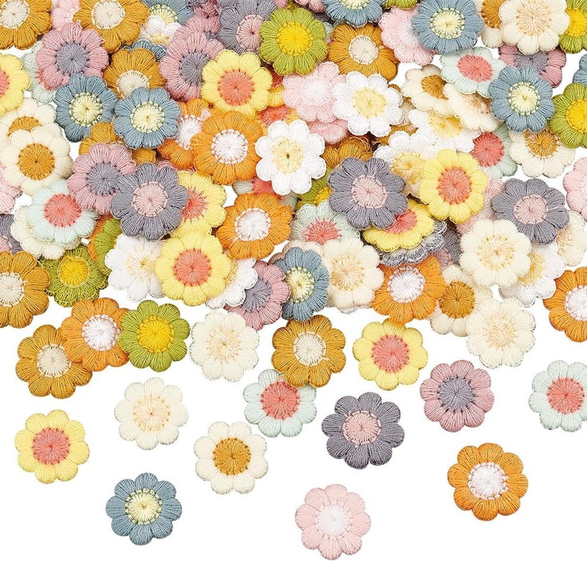 144 Stuks 12 Kleuren Daisy Bloem Naai Patches 18mm Kleurige Geborduurde Applicaties voor Kleding en Creatieve Projecten