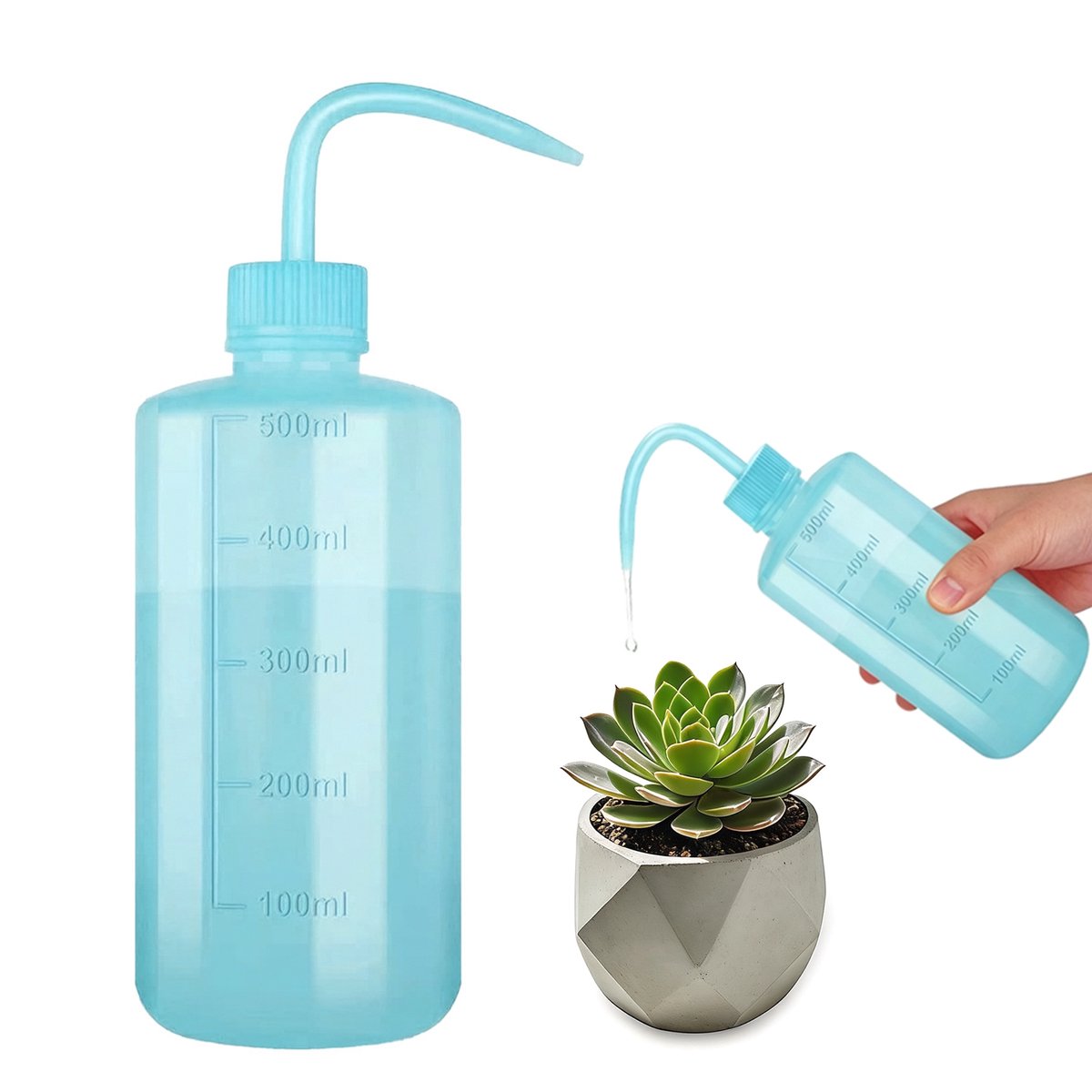 500 ml Gieter – Knijpfles van kunststof – Geschikt voor vetplanten, bonsai, kunstplanten voor binnen en kleine potplanten – Reinigingsfles – Gieter met gebogen tuit – Hulpspoelfles – Reinigingsfles met gebogen tuit voor wimperextensions – 21 x 7 cm