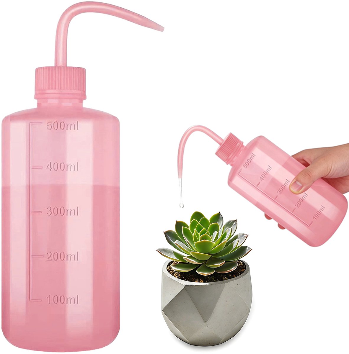 500 ml Gieter – Knijpfles van kunststof – Geschikt voor vetplanten, bonsai, kunstplanten voor binnen en kleine potplanten – Reinigingsfles – Gieter met gebogen tuit – Hulpspoelfles – Reinigingsfles met gebogen tuit voor wimperextensions – 21 x 7 cm