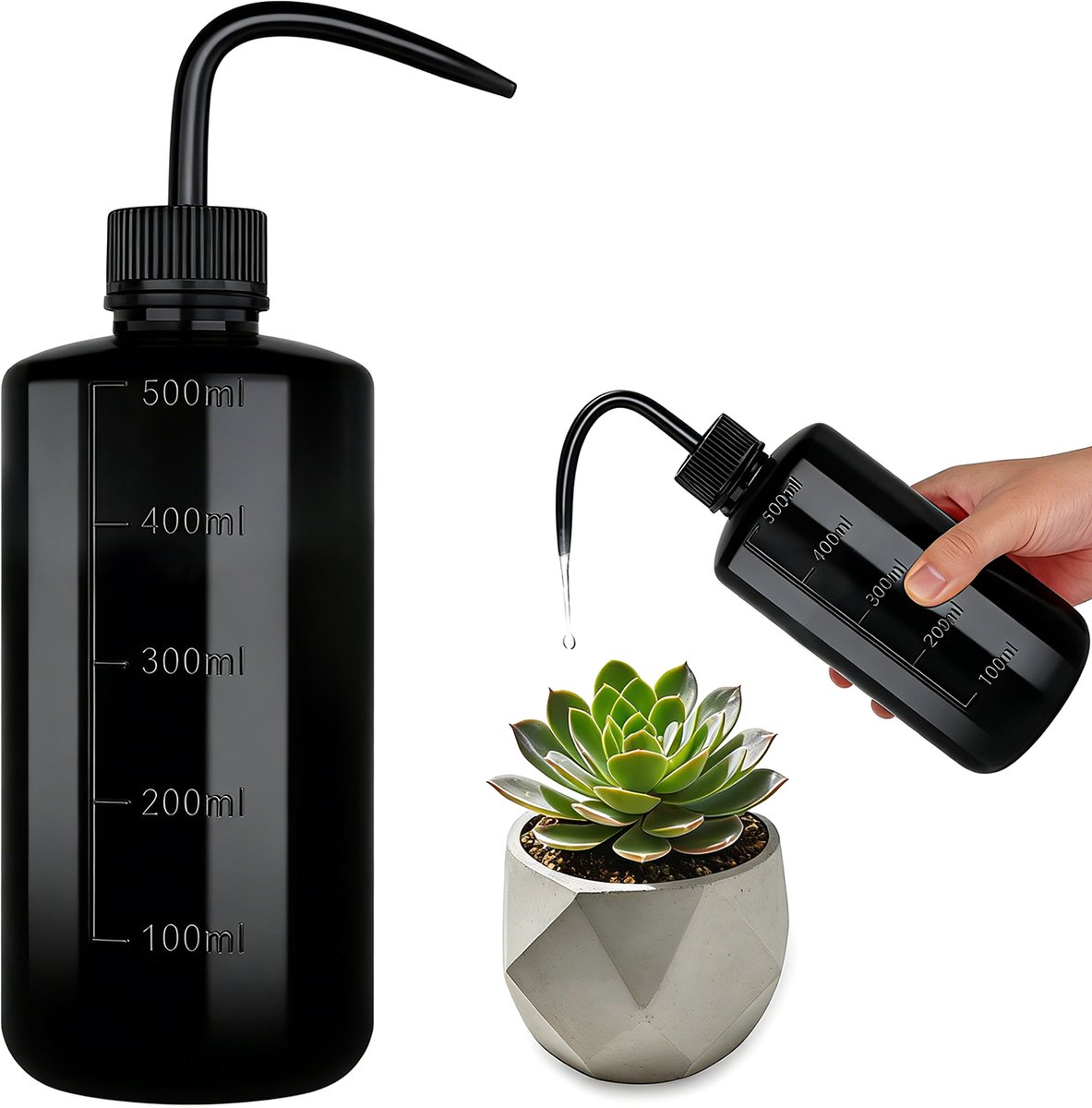 500 ml Gieter – Knijpfles van kunststof – Geschikt voor vetplanten, bonsai, kunstplanten voor binnen en kleine potplanten – Reinigingsfles – Gieter met gebogen tuit – Hulpspoelfles – Reinigingsfles met gebogen tuit voor wimperextensions – 21 x 7 cm