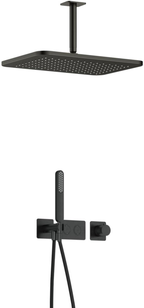 Hotbath Gal - GL106 - Inbouw Regendoucheset - Geborsteld Gunmetal PVD - Thermostatisch - Plafondbuis 15 cm - Hoofddouche 270x400 mm - Staafhanddouche - met GL106