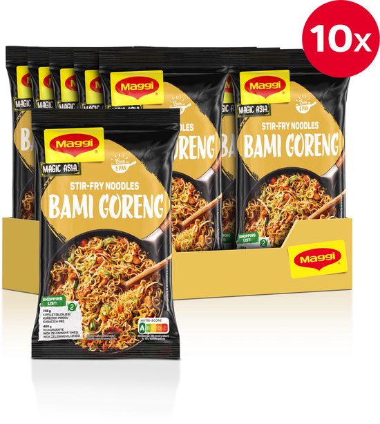 Maggi Bami Goreng stir-fry noodles, verpakt in een multipack van 10 stuks.