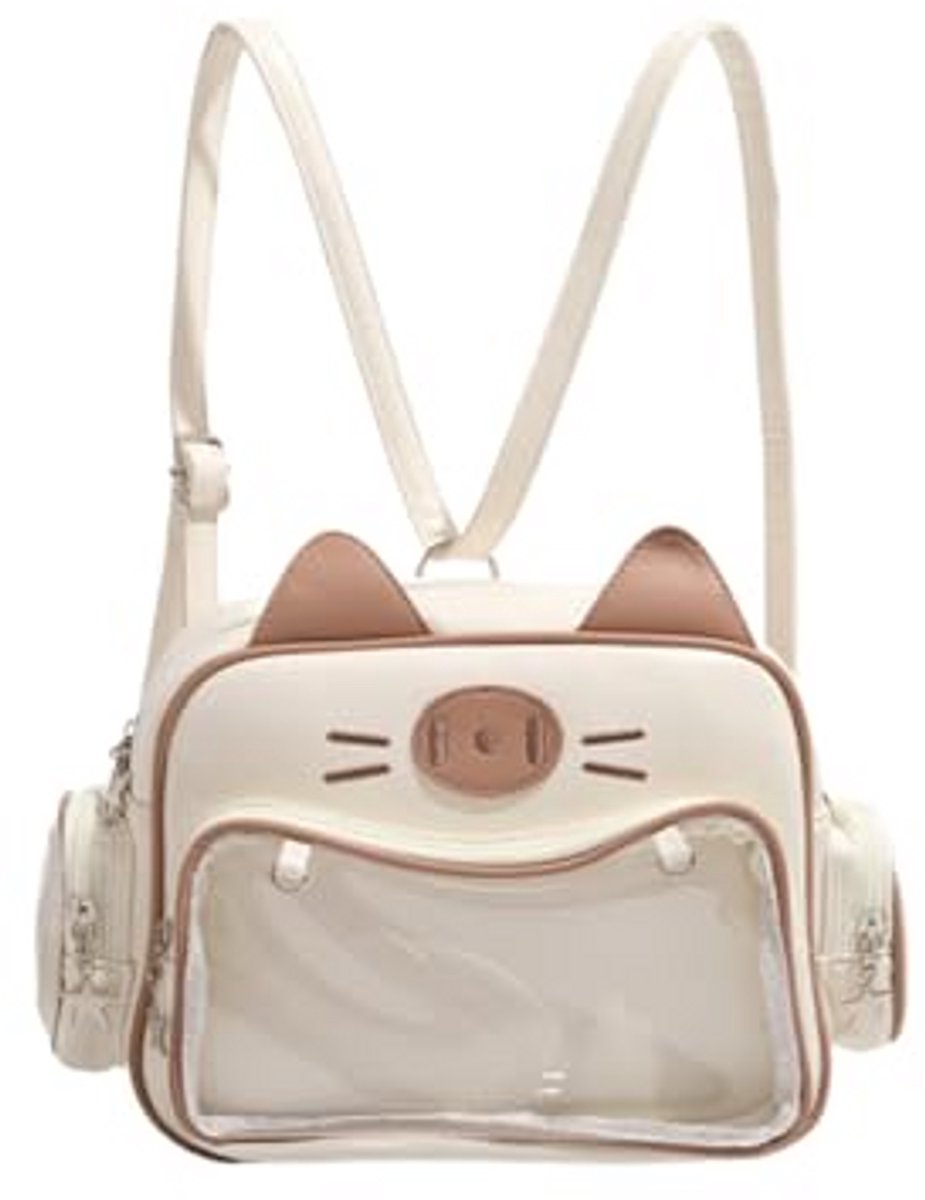 Kraftverdia Cat Ita Bag PU-lederen rugzak Y2k Ita rugzak, lichte schoolrugzak, alledaagse rugzak voor dames