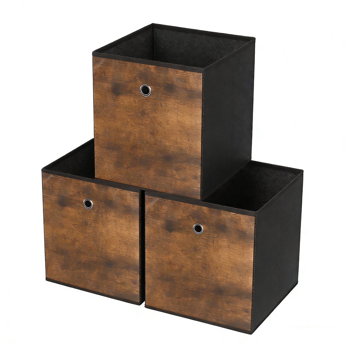 Lemlit Opbergdozen set Van 3 – Opvouwbare Stoffen Opbergboxen 30 x 30 x 30 cm – Kastorganizers Voor Kleding en Speelgoed – Vintage Bruin Zwart