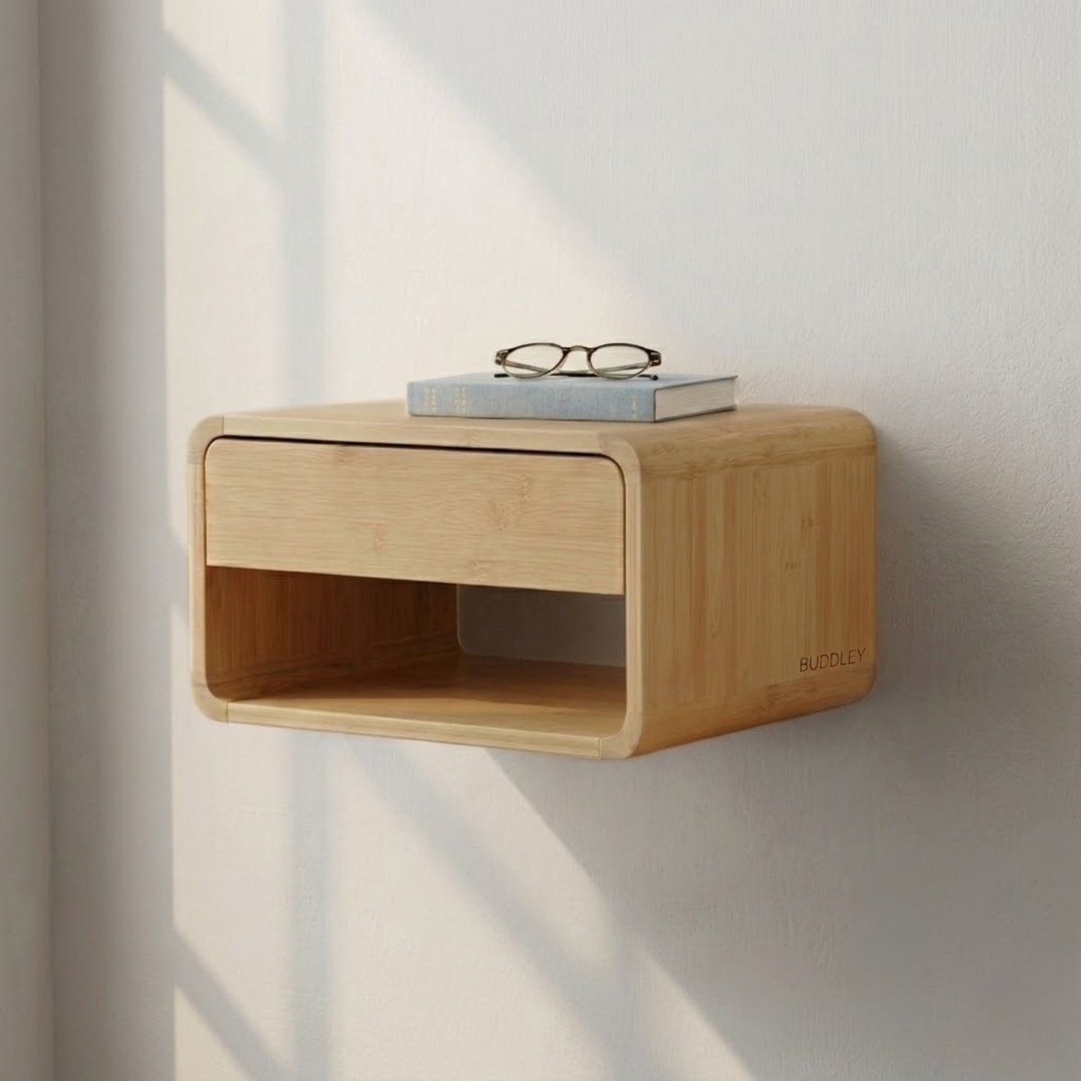 BUDDLEY Nachtkastje - Zwevend - Wand Nachtkastje met Lade - Hangend - Nachtkastjes - Hout - Nachtkastjes - Houten - Bedside Table - Bamboe nachtkastje
