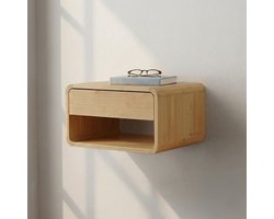 BUDDLEY Nachtkastje - Zwevend - Wand Nachtkastje met Lade - Hangend - Nachtkastjes - Hout - Nachtkastjes - Houten - Bedside Table - Bamboe nachtkastje