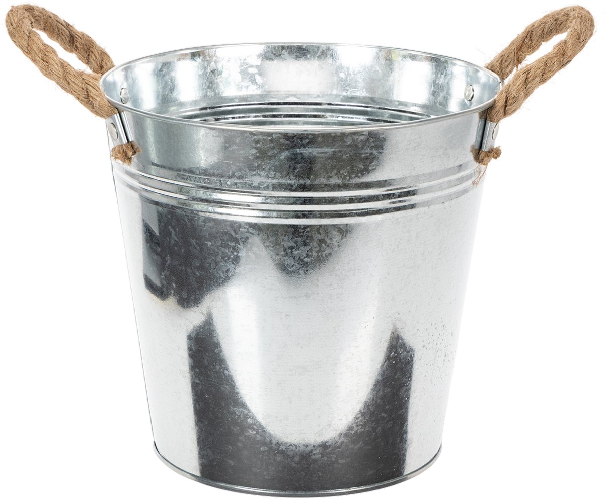 Glanzende metalen emmer met touwhandvatten Ø22cm