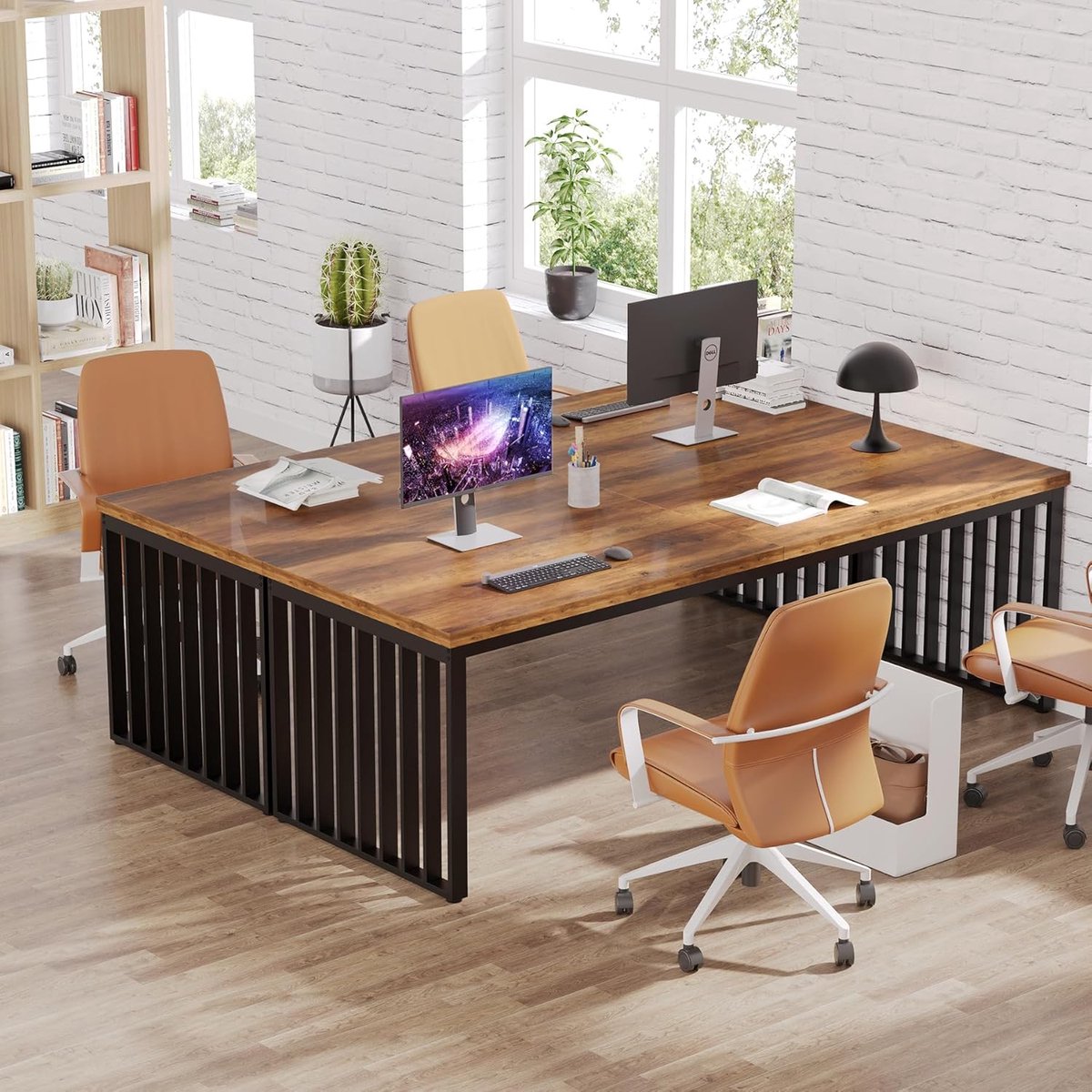 Tribesigns 180 cm Desk, Large Computer Desk, PC Table, Office Table with Sturdy Metal Frame, Workstation for Home Office, Home Desks, Conference Table (without Chair) (Brown)