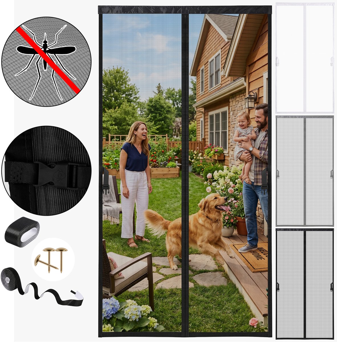 Qelus Magnetisch vliegengordijn 210×92 cm – Hordeur van zwaar gaas met 4 cm klittenband, k
