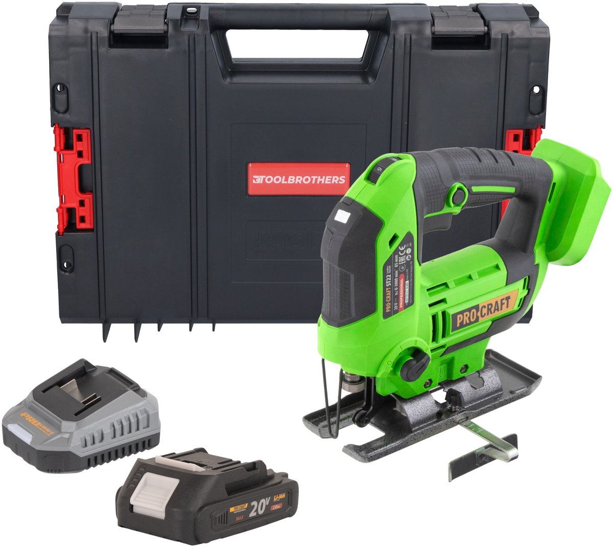 Procraft ST22 accu-decoupeerzaag 20 V 80 mm borstelloos + 1x accu 2,0 Ah + oplader + RHINO-gereedschapskoffer