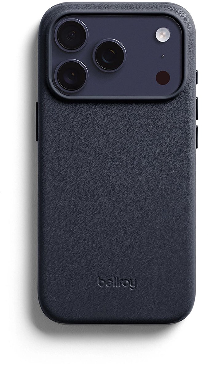 Bellroy hoesje iPhone 17 Pro – Superdunne Vormgeving – MagSafe Compatibel – Duurzaam Leer en Schokabsorberend Polymeer - Blauw