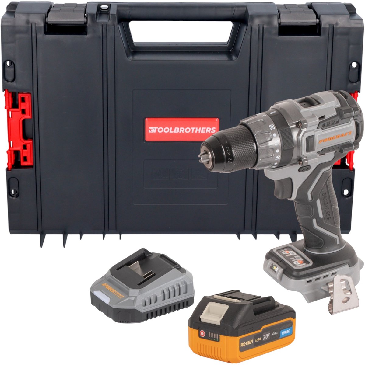 Procraft Industrial CD20Abb accu-klopboormachine 20 V 85 Nm + 1x accu 4,0 Ah + oplader + RHINO Toolcase
