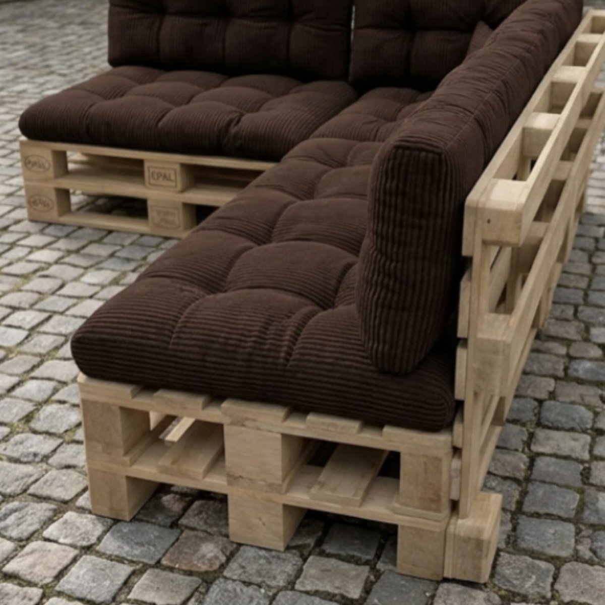 Palletkussens Set 8-delig 120x80 cm – Luxe Corduroy Palletbank Kussenset met Rugkussens 120x40 cm – Gewatteerde Schuim Loungekussens, Oeko-Tex & Made in EU – Binnen & Buiten Gebruik – Bruin – Yesdeals