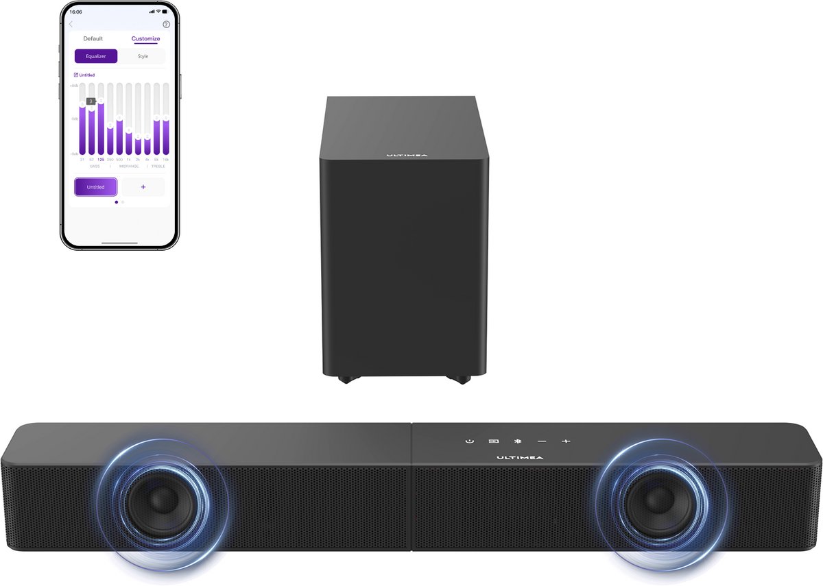 ULTIMEA Poseidon R3T 2.1-kanaals soundbar met draadloze subwoofer, app-bediening, soundbar voor Smart TV, Bluetooth 6.0, HDMI, optisch
