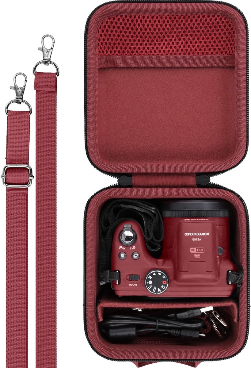 Beschermende Tas voor KODAK PIXPRO Digitale Camera's - Geschikt voor AZ405, AZ425, AZ255, AZ401, AZ528 - Rood, 17.3 x 15 x 9.2 cm, Draagtas voor Fotografie Accessoires