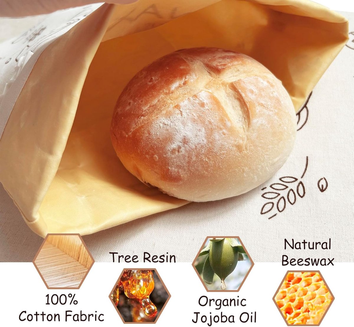 Set van 2 herbruikbare broodzakken van bijenwas - broodzakken voor zelfgebakken brood - bewaarzakken voor zuurdesembrood - linnen bewaarzakken voor voedsel - geschikt voor de vriezer - broodconservering - bakbenodigdheden — cadeau in Koken & Dineren - foto 3