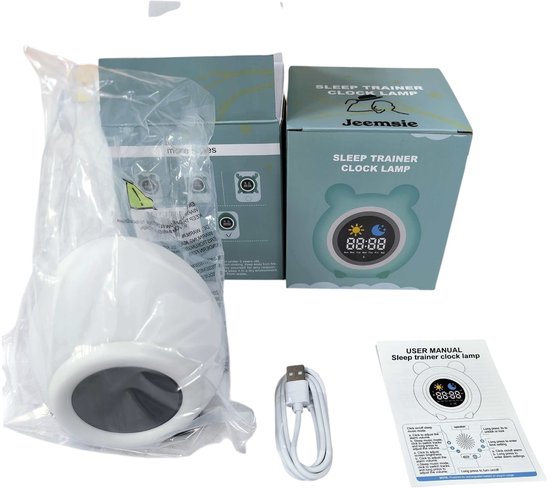 Kinderwekker met Nachtlamp - Slaaptrainer Wekker Kind - Digitale Wekker Kinderkamer - LED Nachtlamp met Kleurenlicht - Oplaadbare Wekker Peuter & Kind - Slaaptrainer met Alarm en Snooze van Merkloos — afbeelding 4