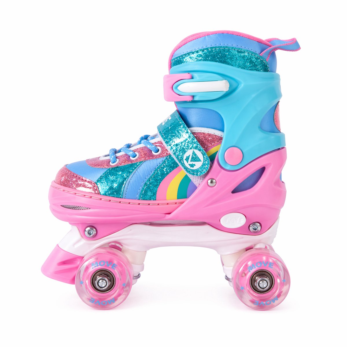 Rolschaatsen - Move Quad Rainbow adjustable M 34-37 - wit roze blauw - lichtgevende wielen - verstelbaar maat 34 tot 37