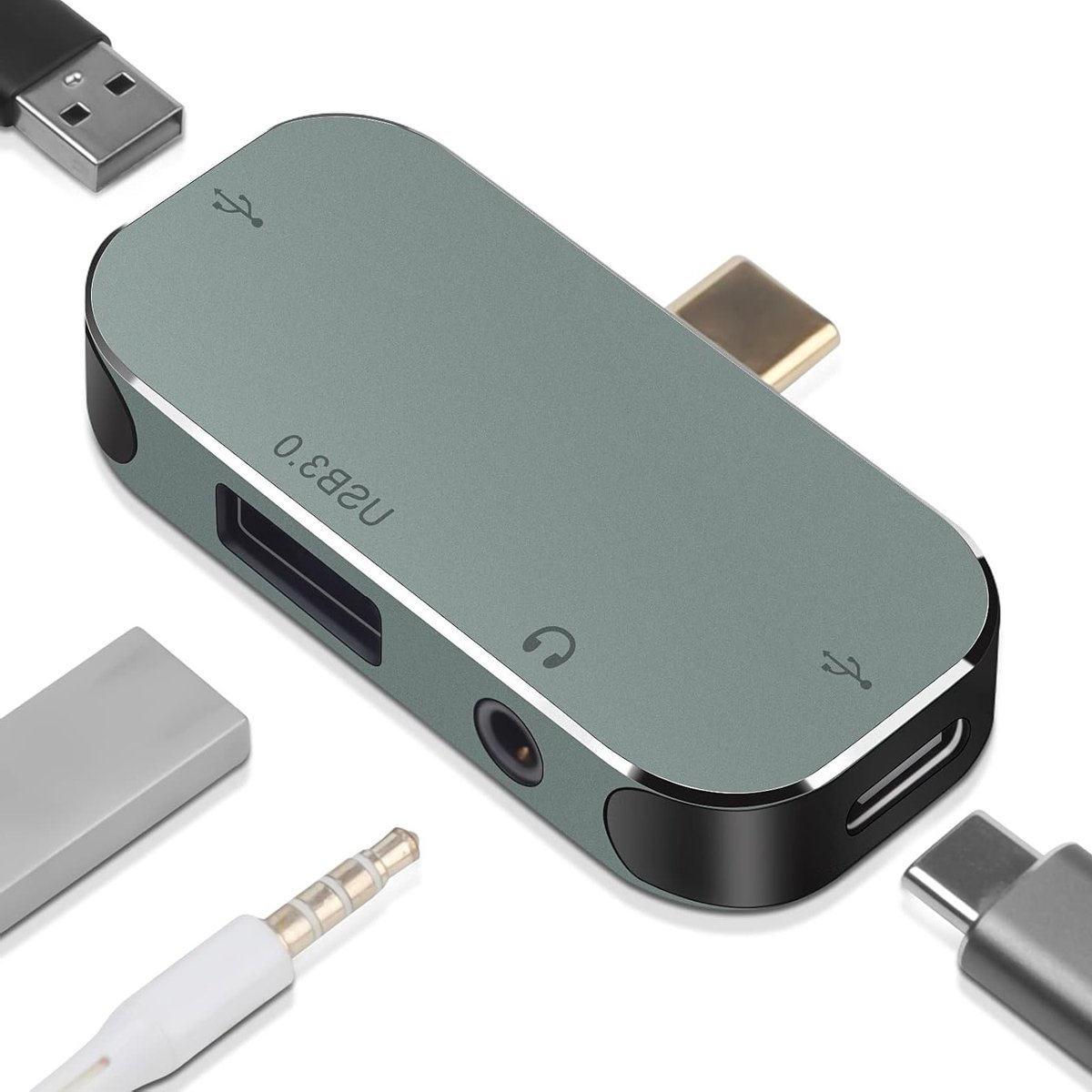 USB C naar USB 3.0 Adapter, Multi-Port Type C OTG Adapter voor MacBook en Laptops, USB-A en 3.5mm Audio Ondersteuning