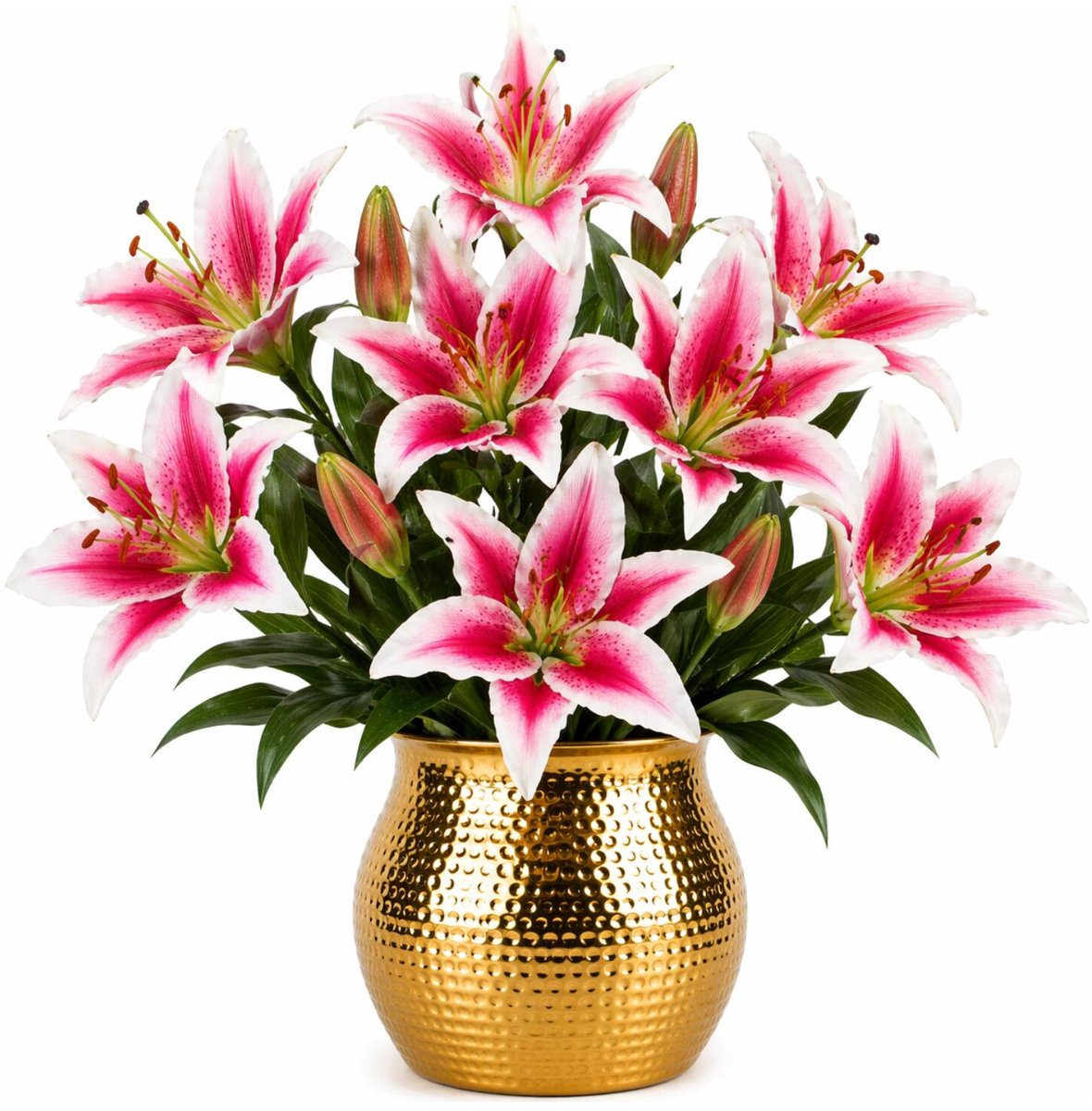 Mica Decorations Kunstbloem Lily Stargazer Valley - 6x - H75 cm - roze - kunststof - stelen kunstbloemen - boeket - bloemetjes