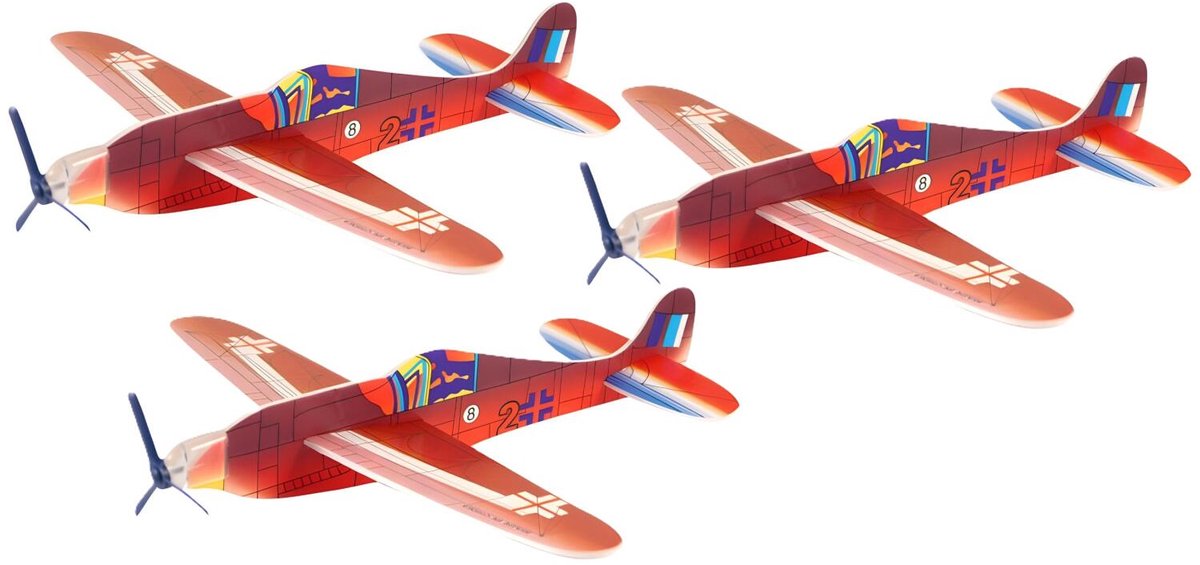 Henbrandt Speelgoed luchtmacht vliegtuigen Airgliders - 3x - Focke Wulf TA 152 - uitdeelcadeautjes - 19 cm
