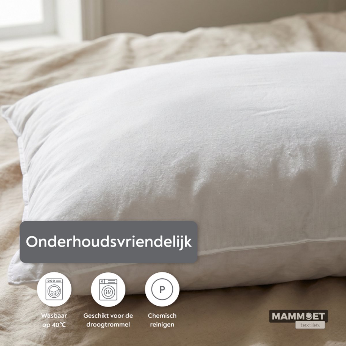 Mammoet Hoofdkussen Willow 60 x 70 cm - zomerkussen - 100% katoen - microfiber vulling - hypoallergeen - vlamvertragend - wit