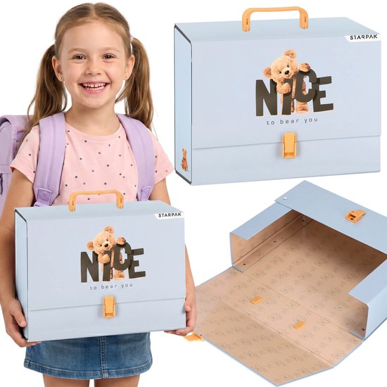 Beertje, Dikke schoolmap met handvat XXL voor kinderen, voor school, tekeningen, documenten A4 9 cm