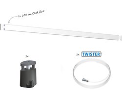 Artiteq Click Rail Schilderij Ophangsysteem 2 meter - Complete Set - Inclusief haken, draden en bevestigingsmaterialen - Wit primer RAL 9016 - 20 kg/m- Ophangsystemen en rails voor schilderijen, posters en foto's - Ophangen zonder boren