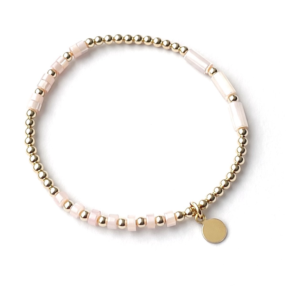 CLAUDIA JEWELLERY | Handgemaakte, tijdloze armband 14kt verguld met Pink Opal steentjes | Verkleurt niet | Elastisch, geen slotje | Ideaal om te combineren | Cadeautip
