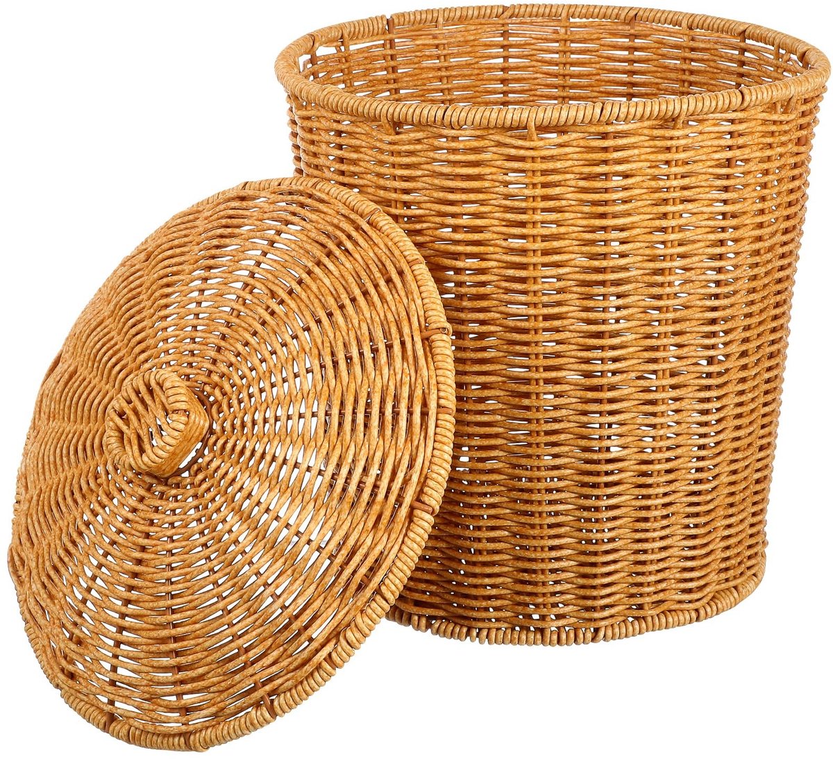 Allecto - Rieten Prullenbak - Wicker Vuilnisbak - Met Deksel - Chocolade - Opslagmand - Ideaal voor Kleding en Afval - Geschikt voor Badkamer