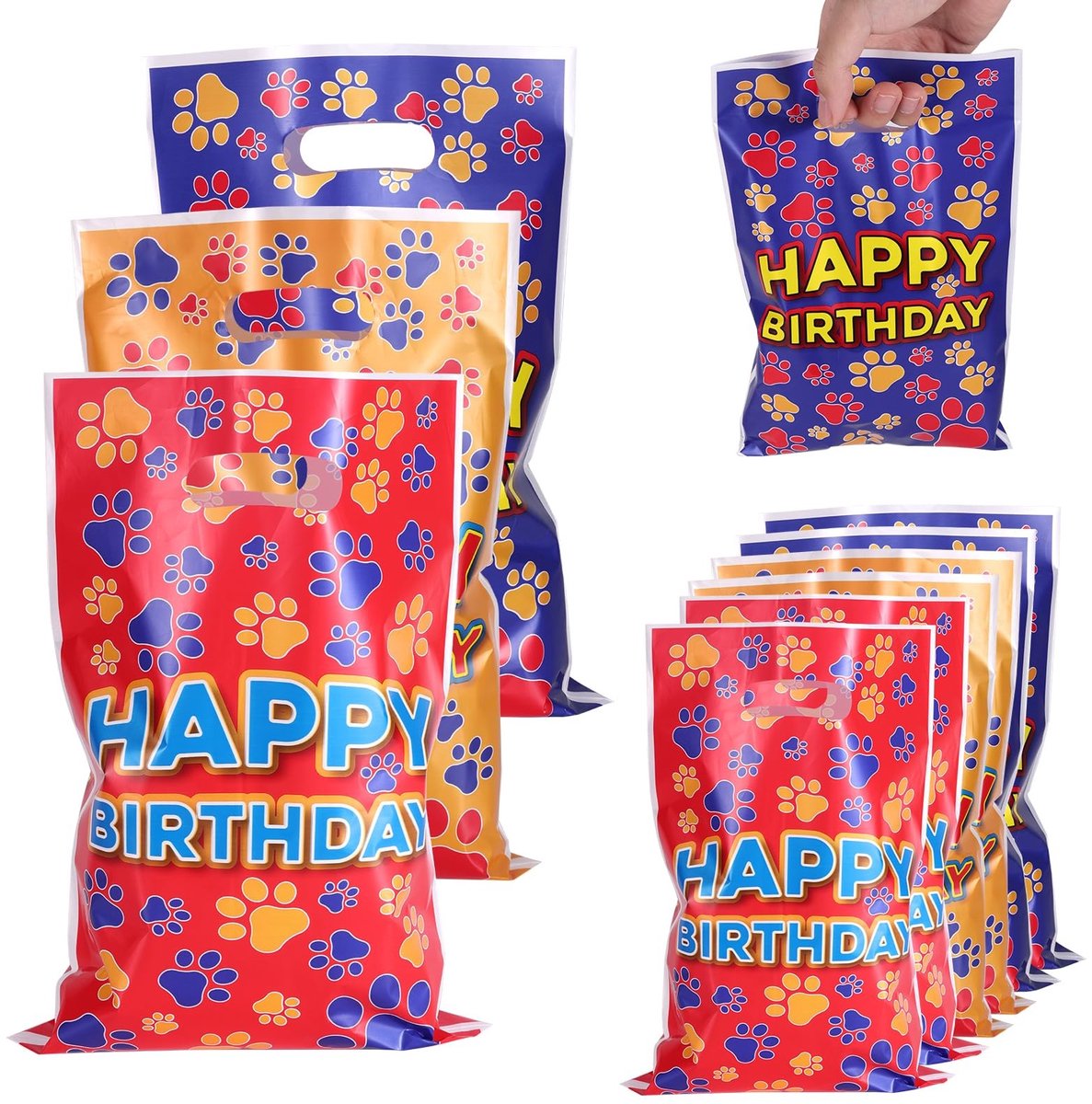 Allecto - Dog Paw Gift Bags - 60 Stuks - Happy Birthday Dog Print - 25x17cm - Goedeie Tassen - Voor Verjaardagsfeestje - Cadeauverpakking