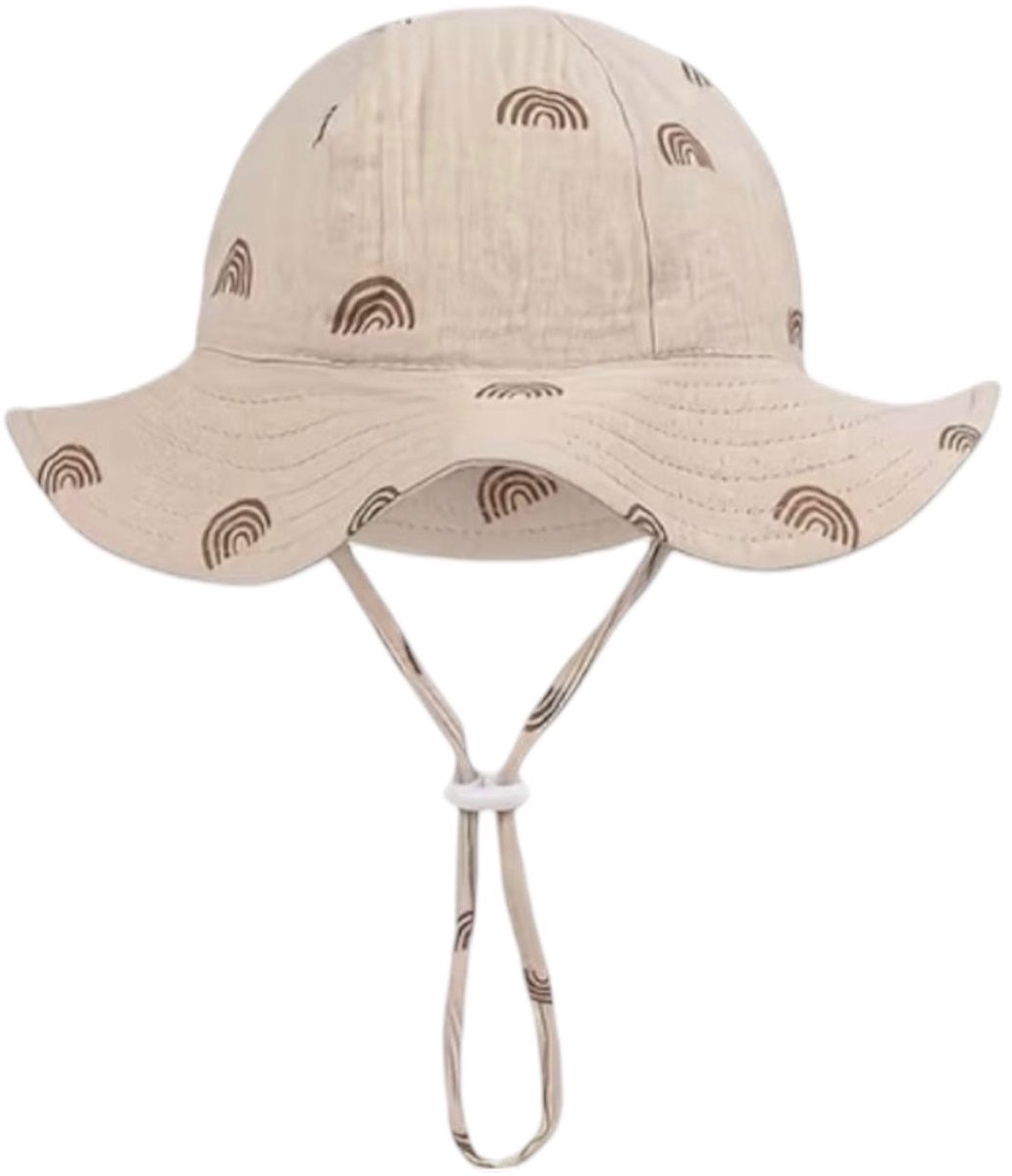 Zomerhoed baby - dreumes - meisje - jongen - zonnehoed - zomer - hydrofiele stof - katoen - khaki met regenboog