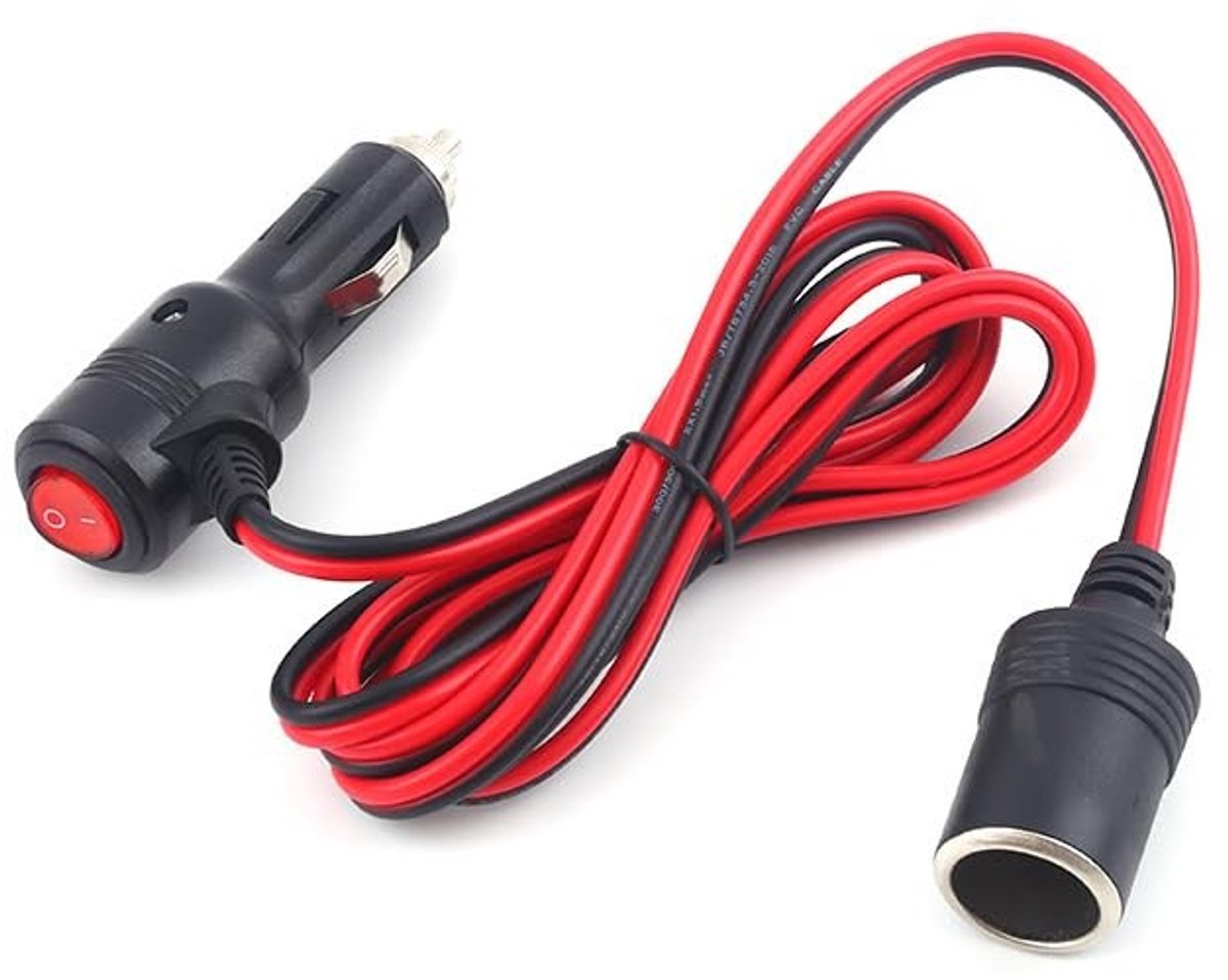 Allecto - Auto sigarettenaansteker - Verlengkabel 2 m - 12V 24V - Stroomlader met schakelaar - Geschikt voor auto - Y-adapter
