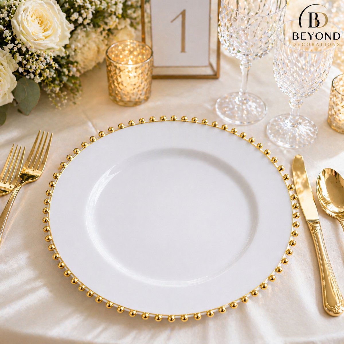 Luxe onderborden Wit met gouden rand - 33cm - Herbruikbaar- Bruilof en Tafeldecoratie