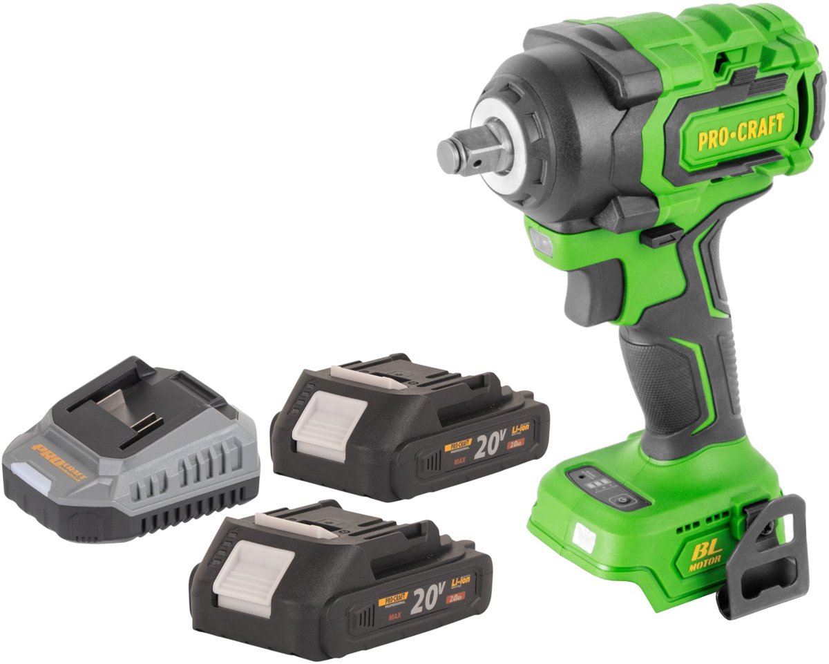 Procraft PWA18bb accu-slagmoersleutel 20 V 550 Nm 1/2" borstelloos + 2x accu 2,0 Ah + oplader