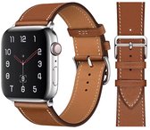 Stravo Premium Slank Leren Bandje - Geschikt voor Apple Watch 46mm (Series 12/11/10), 49mm (Ultra 4/3/2), 45mm (Series 9/8/7), 44mm (Series 6/5/4, SE 3/2/1) - Dun Leather Horlogebandje van Echt Leer met RVS Gesp - Bruin