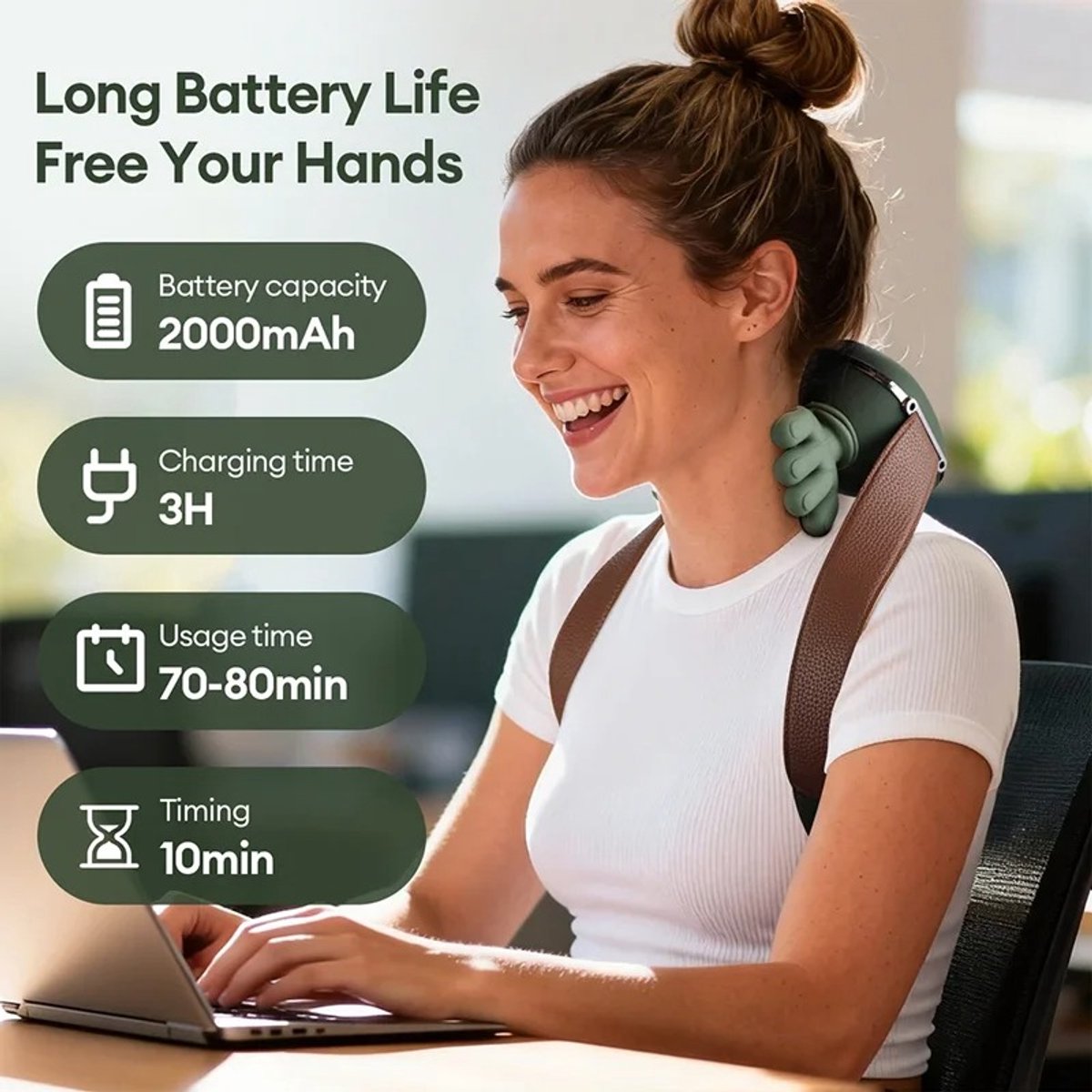 Je Huis Draadloze 4D Nekmassager met Warmtefunctie – Shiatsu Schouder- en Rugmassage Apparaat – Oplaadbaar Massagekussen voor Thuis & Kantoor