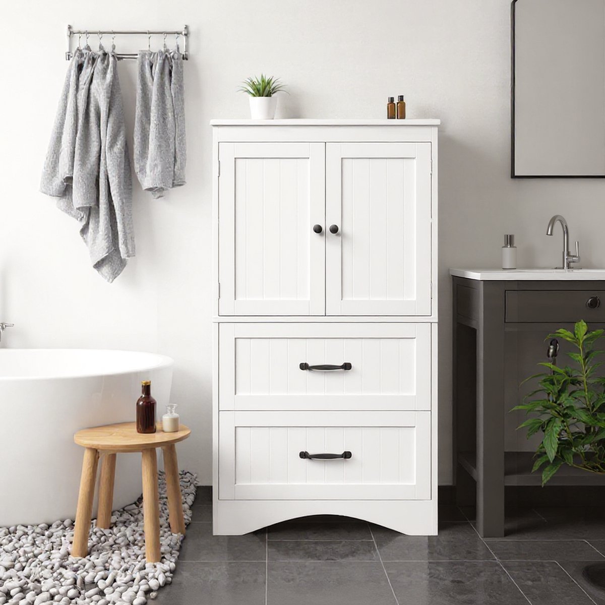 Xbro Keukenkast Vrijstaand met Verstelbare Planken – Met 2 Lades en 2 Deuren – Opbergkast – Voor Keuken, Eetkamer of Wasruimte – 60 x 30 x 110 cm – Wit — cadeau in Cadeau-ideeën - foto 5