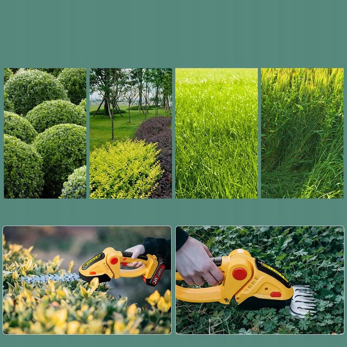 Grasmaaier - Heggenschaar - Handgrasmaaier - Geel - 750g Ultralicht & 60min Batterijduur - 15.000 tpm krachtig vermogen - Dubbele Messen & 90° Verstelbaar - Voor Tuin – foto 2
