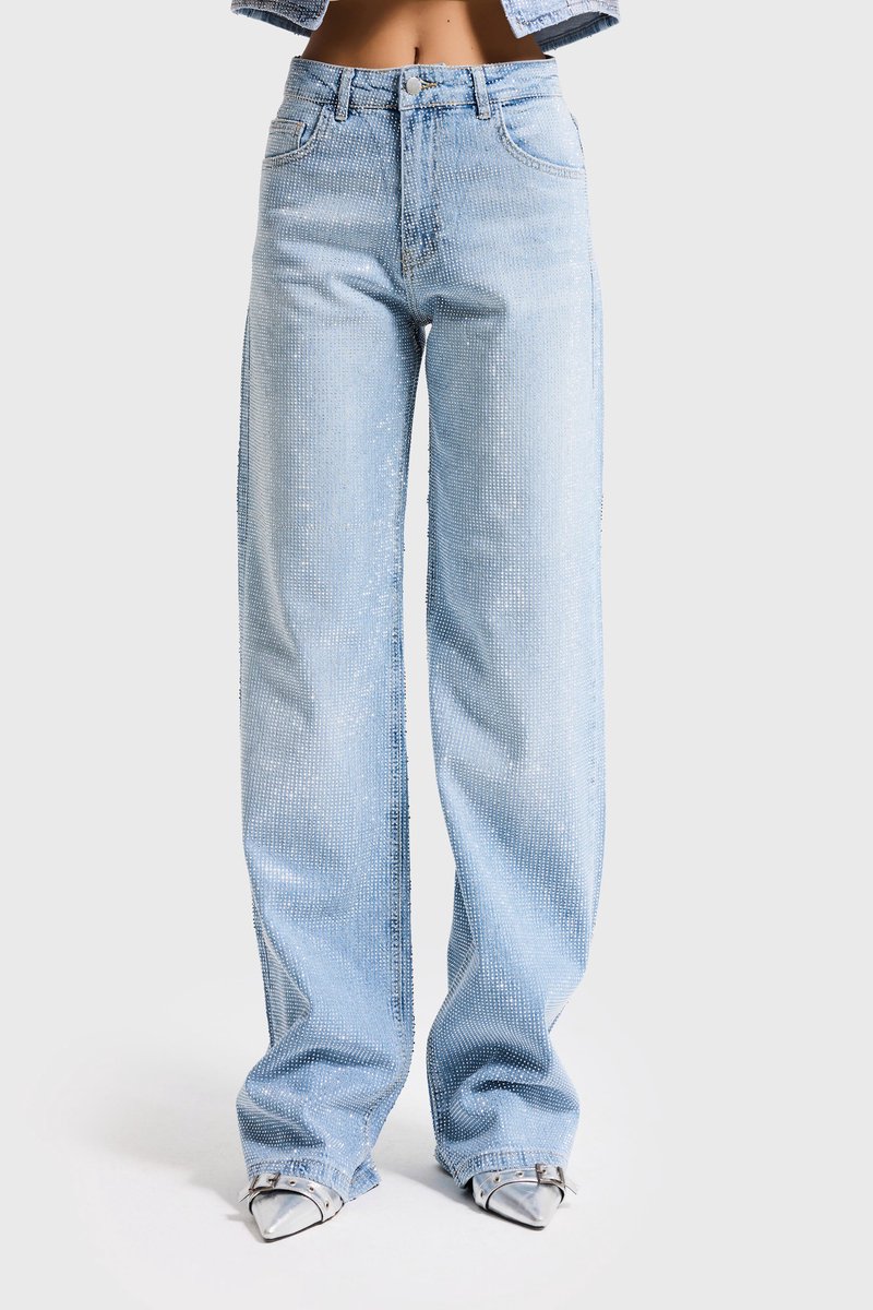 It's Basic - RHINESTONE LOOSE MID RISE JEANS