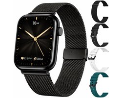 Kiraal Montala Smartwatch - Inclusief 5 Bandjes - Hartslagmeter - Stappenteller - Slaapmonitor - Multisport - Compatibel met Android en iOS - Zwart