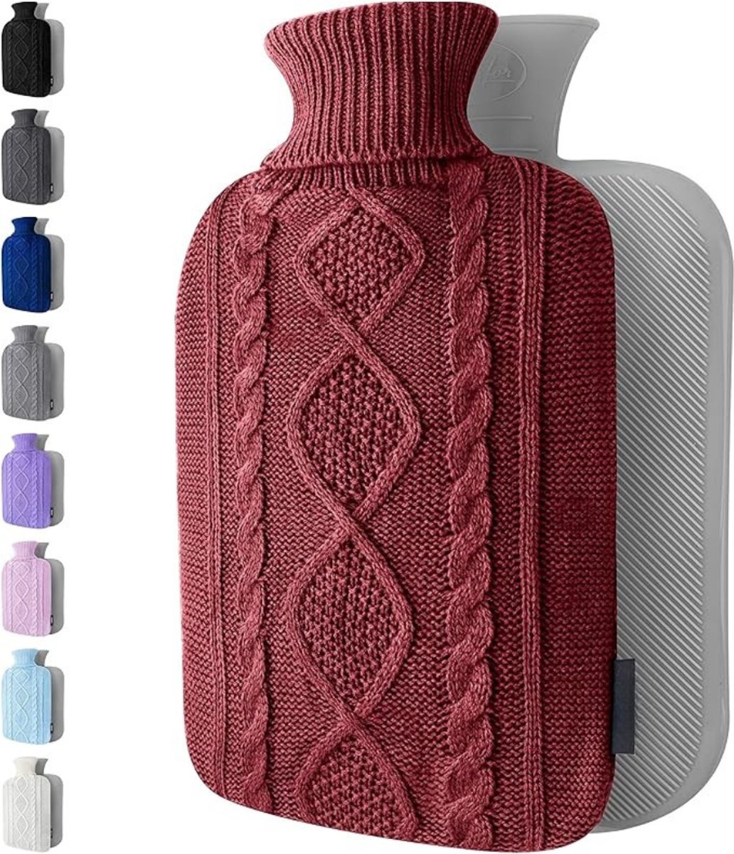 Verte Kruikzak - Warmwaterkruik met Gebreide hoes - Zachte Hoes van Topkwaliteit - Warmwaterkruik voor Pijnverlichting Bij Rug - Nek- en Schouderklachten - Leuk Cadeau voor Vrouwen en Kinderen - Kastanjebruin - 1,8 L
