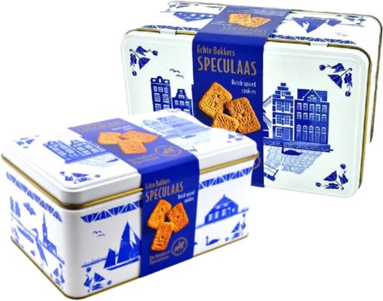 Souvenirs Holland - Cadeaupakket - 9 Hollandse cadeautjes - Delfts blauw shopper - Stroopwafels - kunst tulpen - Speculaas - koekblik - souvenir