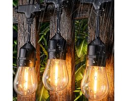 SHINE Solar Lichtsnoer Buiten - 15 Meter - 15 LED Lampen - Hybride (Zonne-energie & Stekker) - IP65 Waterdicht - Inclusief Afstandsbediening & Timer - Vintage Classic