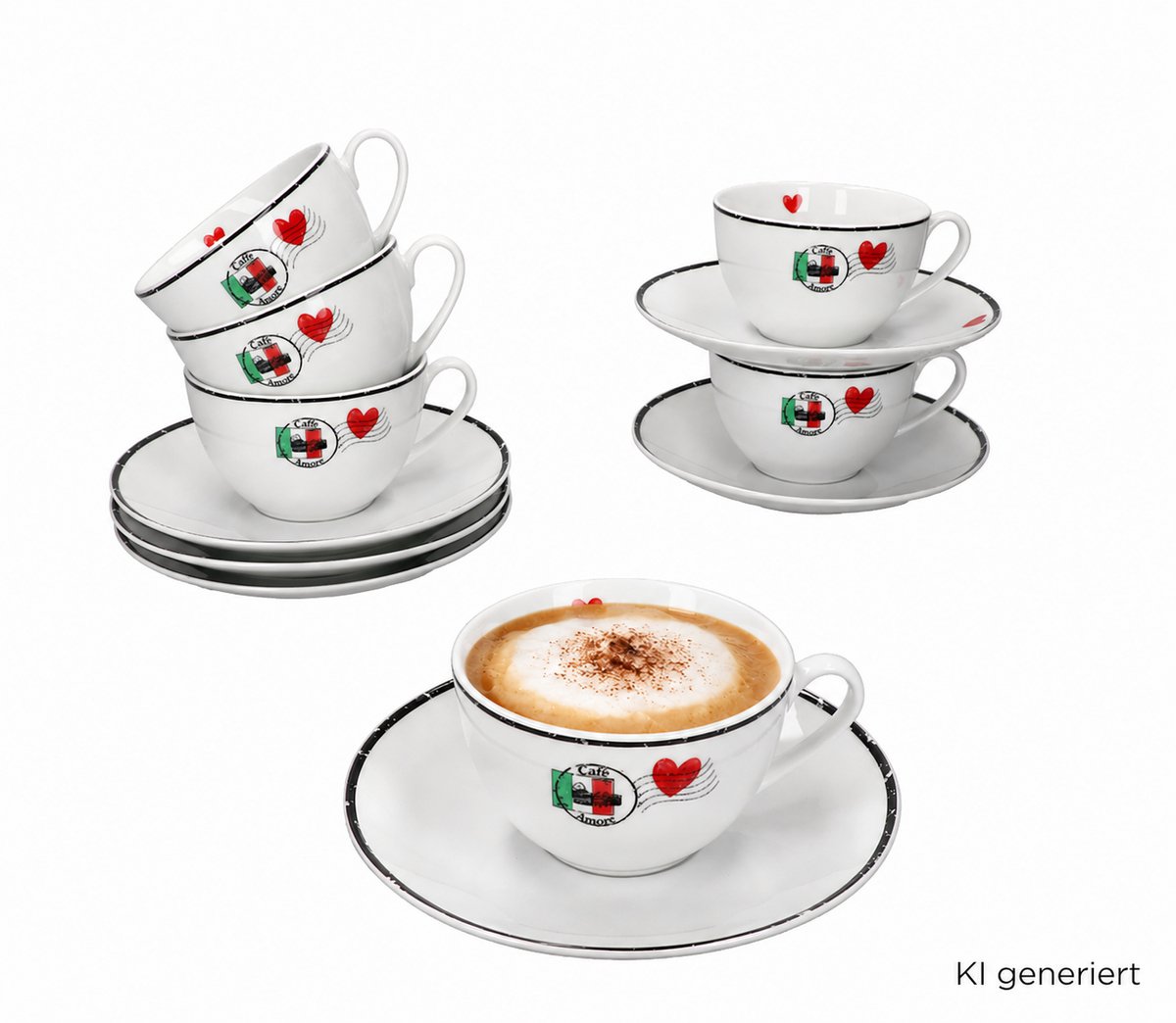 Set van 4 Caffee Amore cappuccinokopjes met schotel - 412857