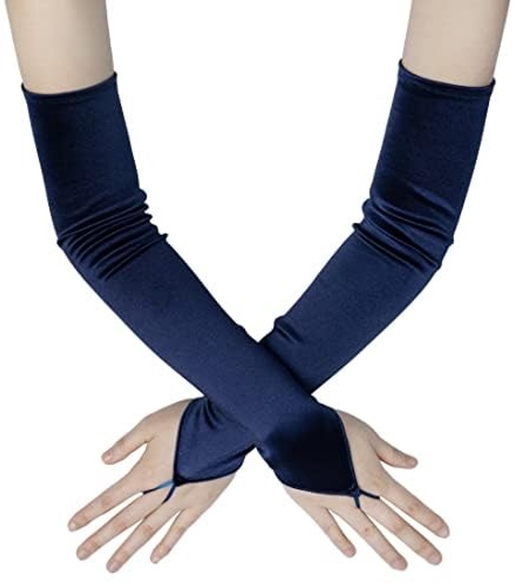 Allecto - Handschoenen dames - Lange veters - Feestaccessoires - Blauw - Halve handschoenen - Perfect voor carnaval en vintage kostuums - Eén maat