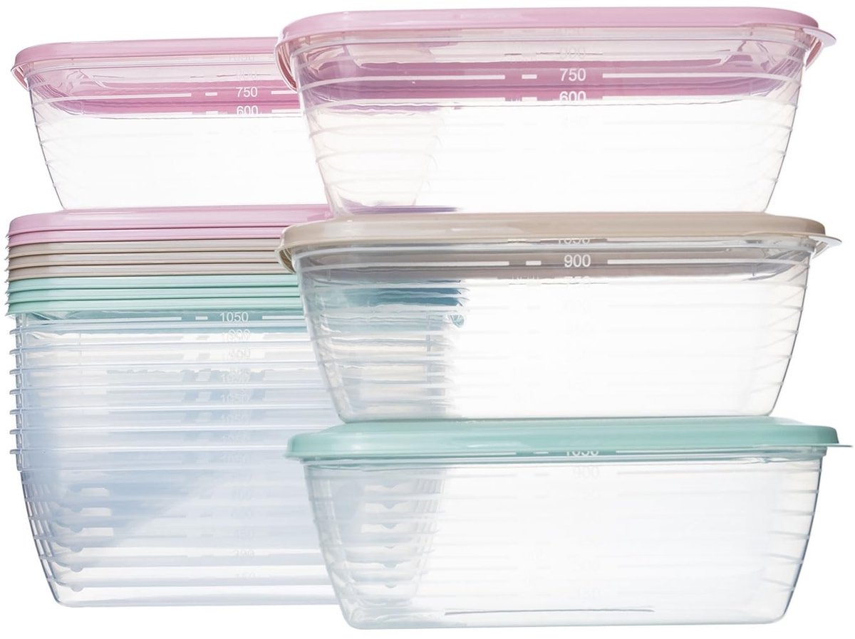Allecto - Voedselcontainers - Set van 12 - BPA-vrij - Transparant - Geschikt voor magnetron en vaatwasser - 1,2 liter - Ideaal voor voedselopslag