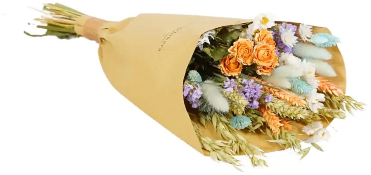 Wildflowers by Floriëtte Field Bouquet - Pastel Delight - Blauw/ oranje/ paars/ groen - 35 cm - Droogbloemen - Boeket