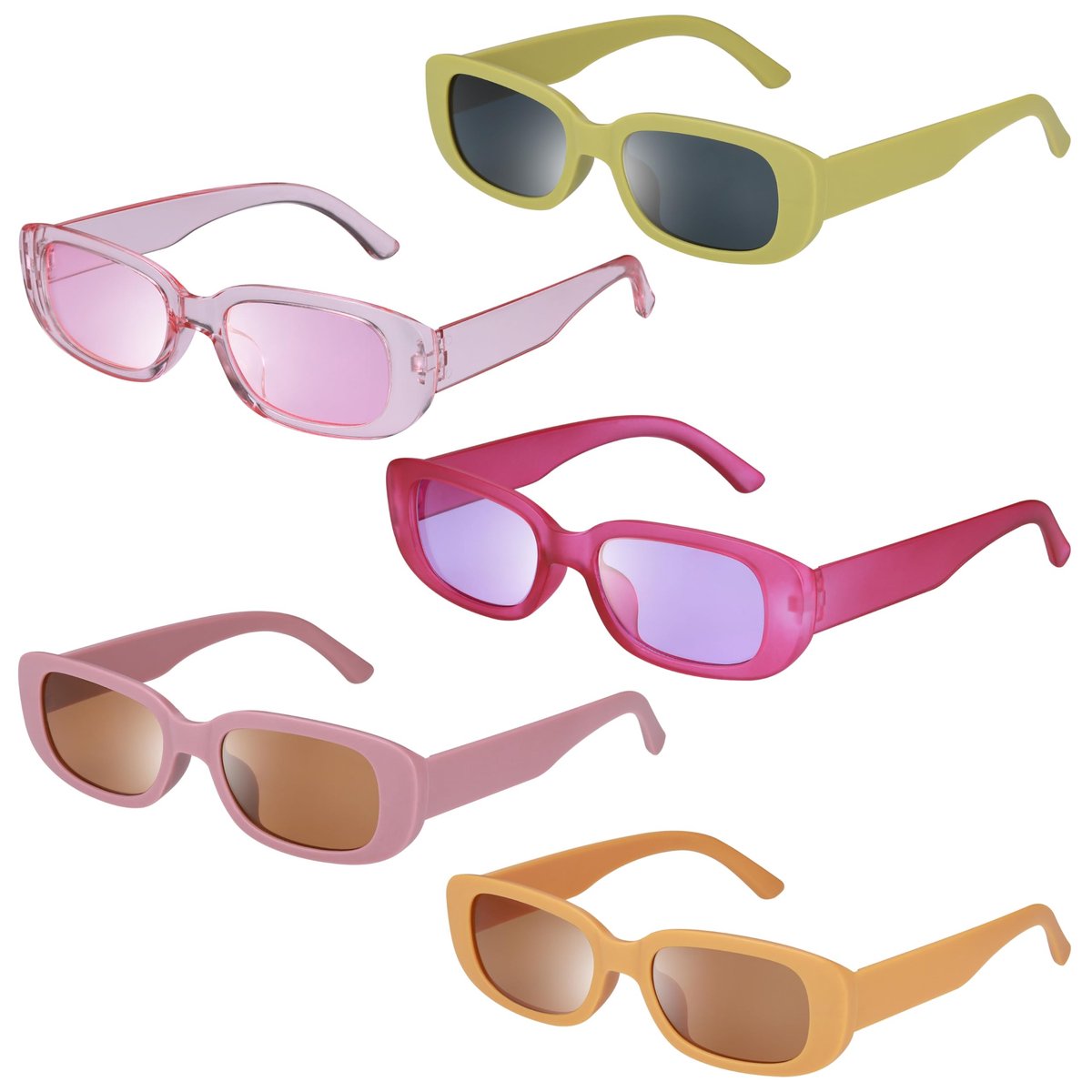 Allecto - Retro Zonnebril - UV400 Bescherming - Trendy Vierkante Bril - Multicolor - Vintage Stijl - Voor Dames en Tienermeisjes - 5-Pack