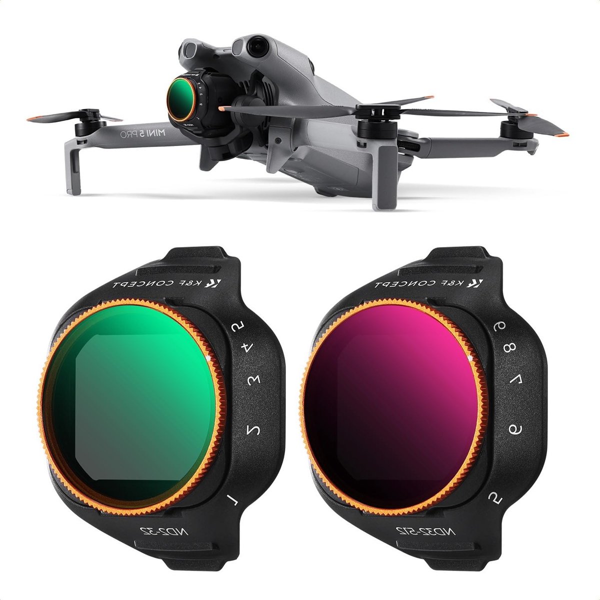 Set van 2 Variabele Filters (ND2-32 + ND32-512) voor DJI Mini 5 Pro, HD Lens, Waterdicht en Krasbestendig met Schoonmaakdoek